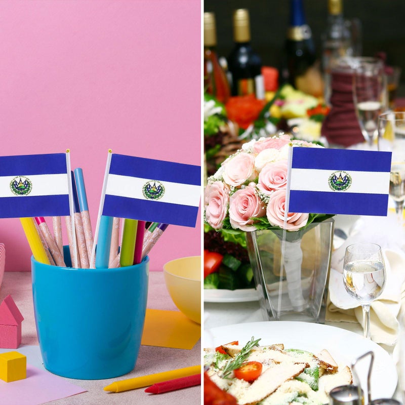 mflagperft El Salvador Flag Salvadoran Flag, Small Mini Handheld El Salvador Flags on Stick, Ideal for Party Parades Sports Events Patriotic Festival Decorations - Image 5